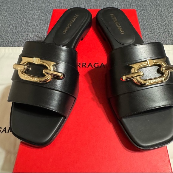 Ferragamo Priscilla Slip On Open Toe Slide Sandal in Black - Picture 4 of 16